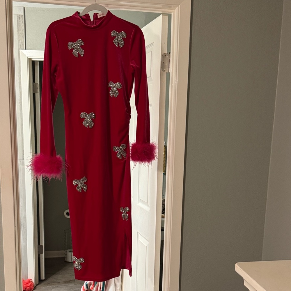 Ivy City Co Red Midi Dress with Silver Accents